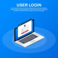 Sign in to account, user authorization, login authentication page concept. Laptop with login and password form page on screen. Royalty Free Stock Photo